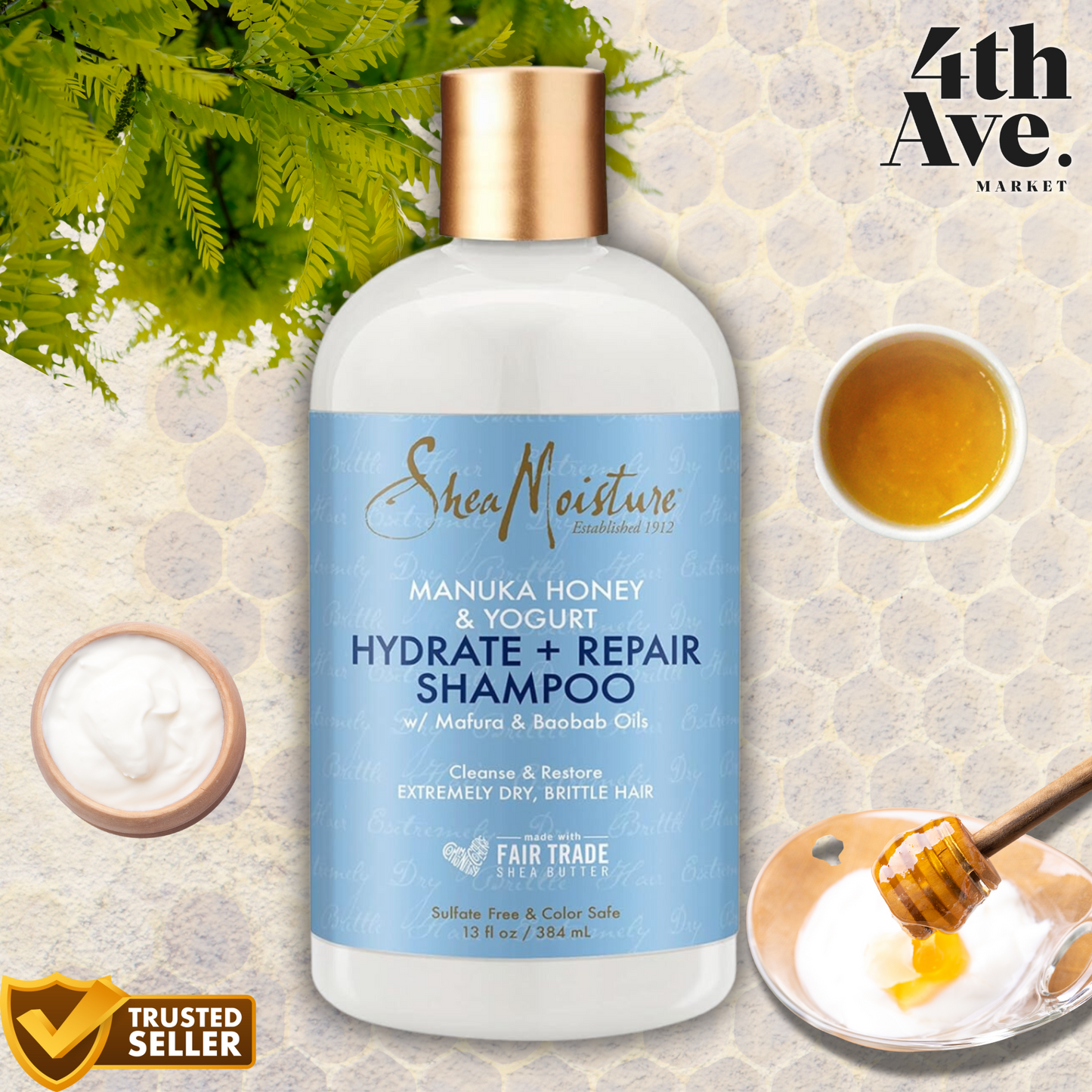 SheaMoisture Hydrate + Repair Shampoo for Damaged Hair with Manuka Honey & Shea Butter, 13 oz