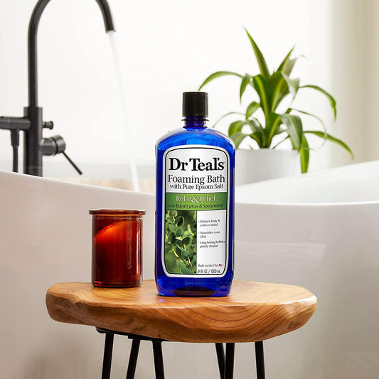 Dr Teal's Foaming Bath With Pure Epsom Salt, Relax & Relief With Eucalyptus & Spearmint, 34 Oz