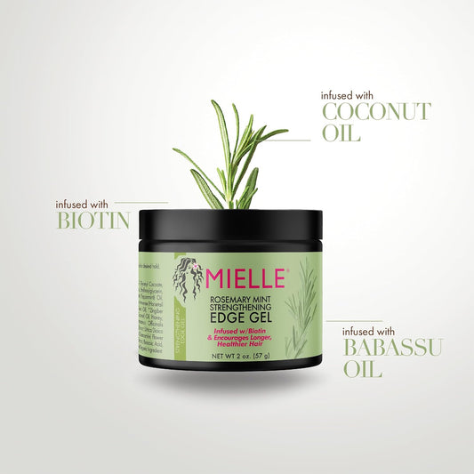 Mielle Organics Rosemary Mint Strengthening Edge Gel with Biotin, 2 oz – Firm Hold & Nourishing Hair Treatment