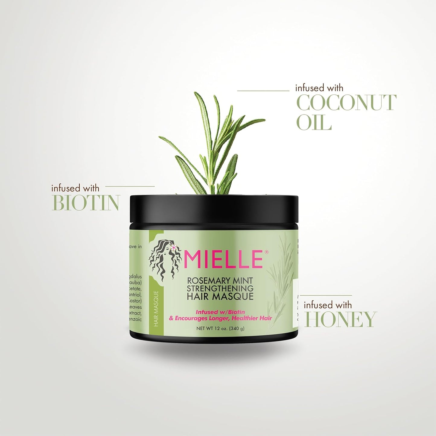 Mielle Organics Rosemary Mint Strengthening Hair Masque with Biotin, 12 oz – Deep Repair for Dry, Damaged Hair