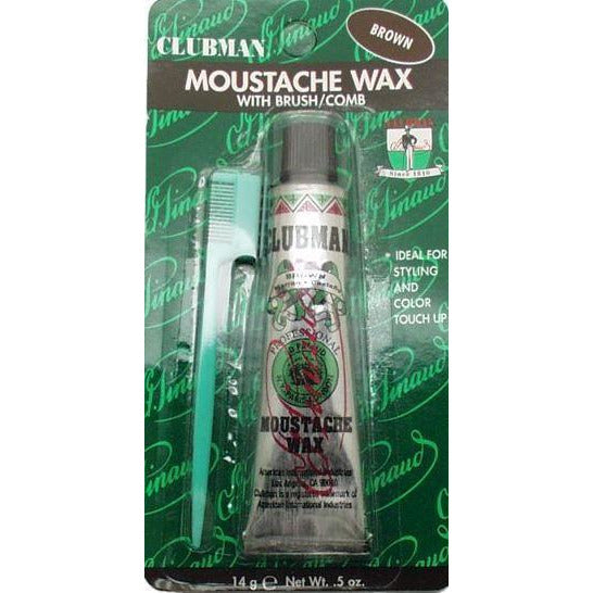 Clubman Pinaud Moustache Wax With Free Brush/Comb Applicator, Brown, 0.5 Oz