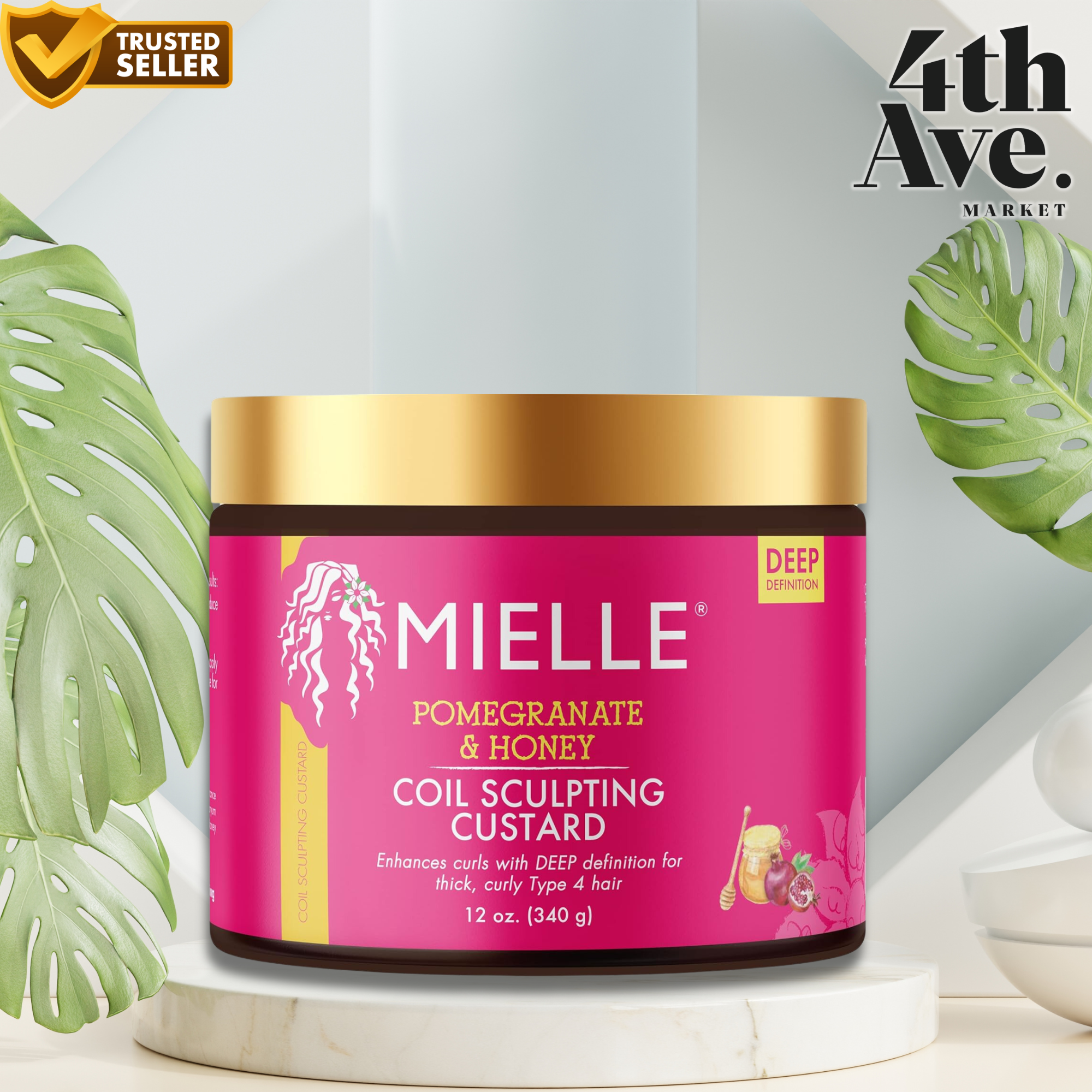 Mielle Pomegranate & Honey Sculpting Custard, Curl Definer for Type 4 Hair, 12 oz