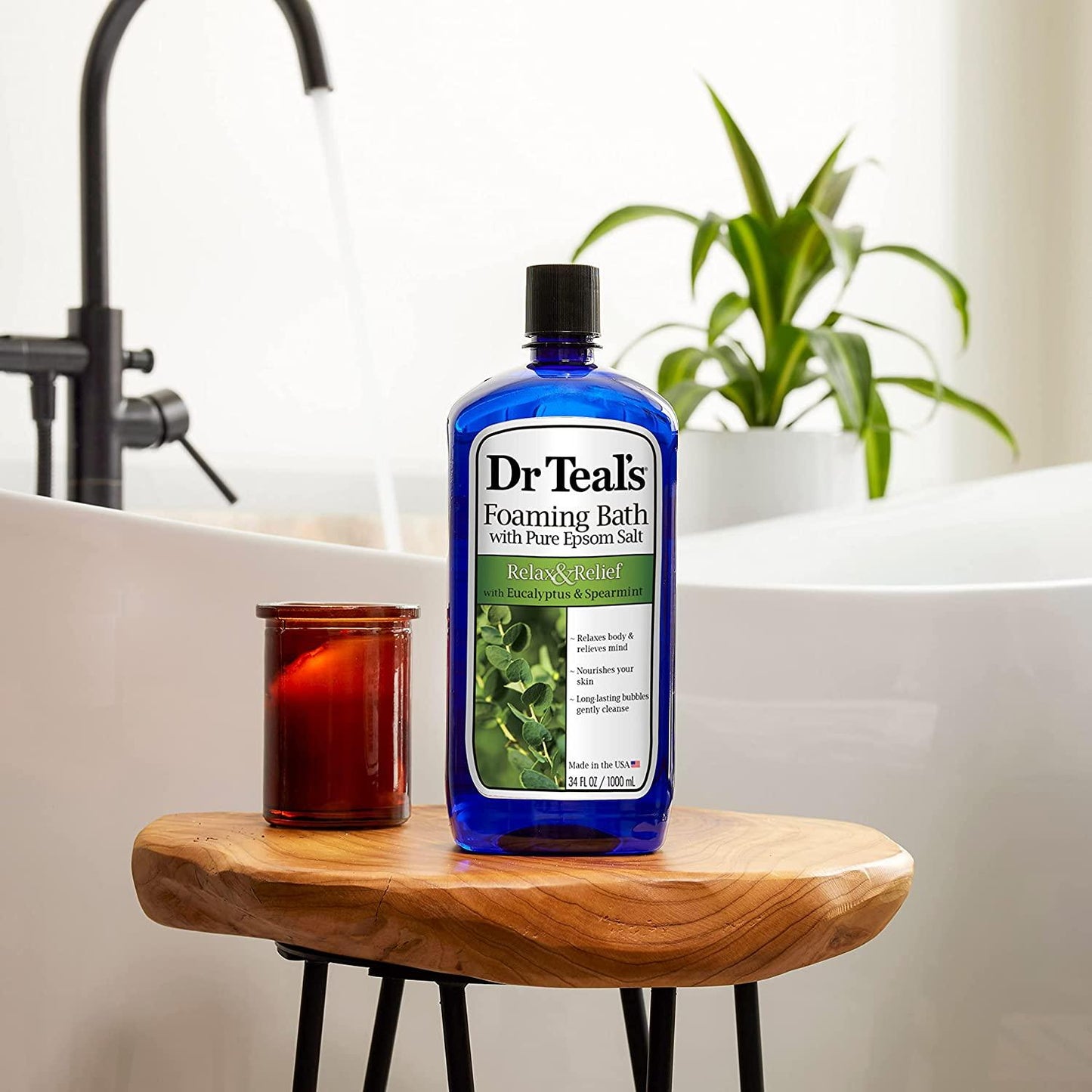 Dr Teal's Foaming Bath With Pure Epsom Salt, Relax & Relief With Eucalyptus & Spearmint, 34 Oz