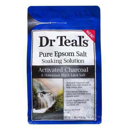 Dr Teal's Pure Epsom Salt Soaking Solution, Activated Charcoal & Hawaiian Black Lava Salt, 3 Lb