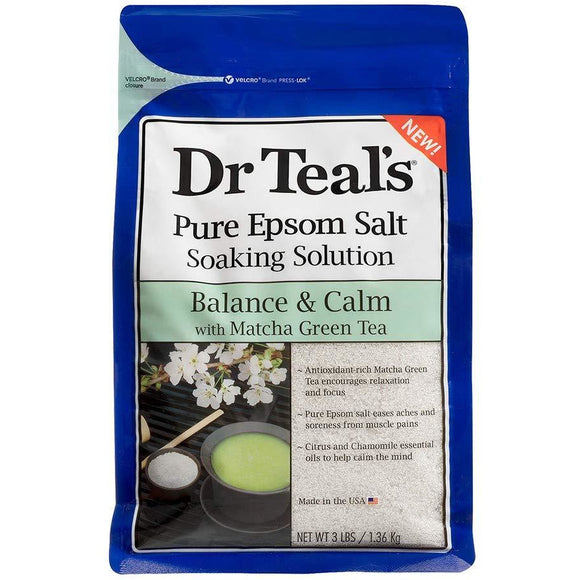 Dr Teal's Pure Epsom Salt Balance & Calm Matcha Green Tea Soaking Solution - 3Lbs