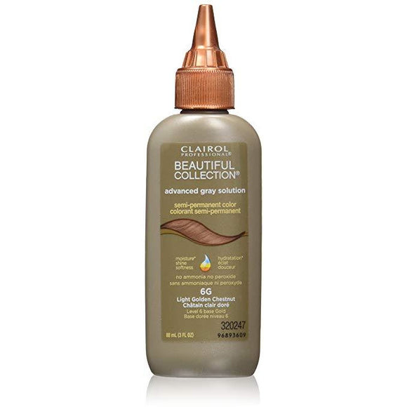 Clairol Beautiful Collection Advanced Gray Solution Hair Color, 3 Fl Oz, 6G Light Golden Chestnut