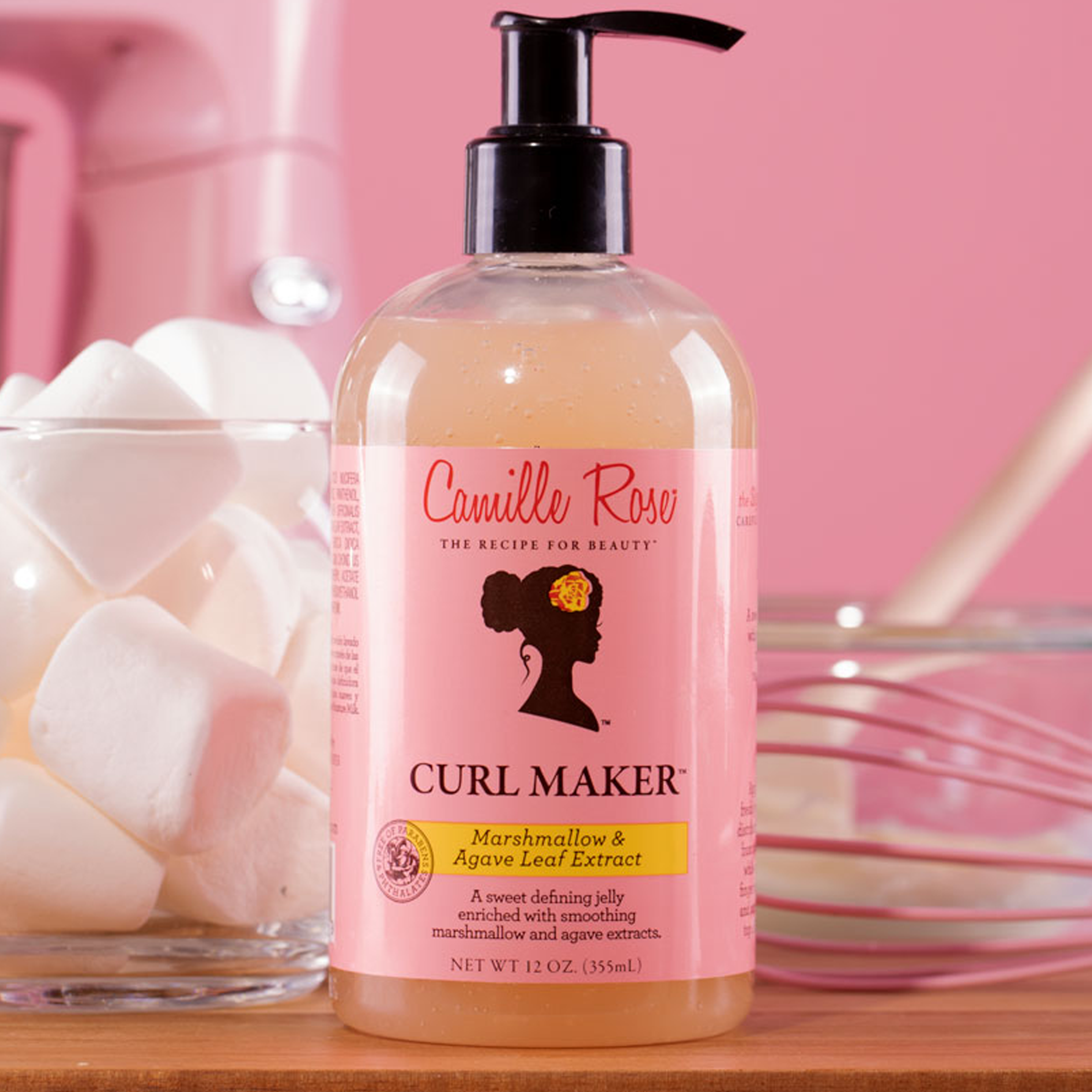 Camille Rose Curl Maker, Defining and Nourishing Curl Gel with Aloe and Marshmallow Root for All Hair Types, 12 fl oz