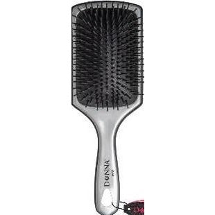 Donna Collection Large Metallic Silver Paddle Hair Brush, Brown