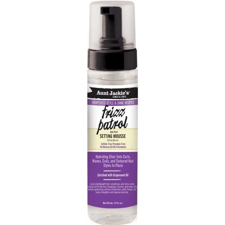Aunt Jackie's Grapeseed Style Frizz Patrol Anti-Poof Twist & Curl Setting Mousse 8.5 Oz