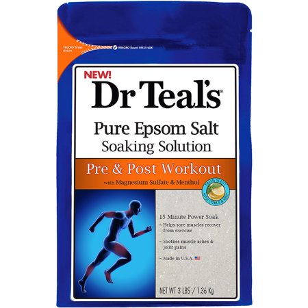 Dr Teal's Pure Epsom Salt Soaking Solution, Pre & Post Workout With Magnesium Sulfate & Menthol, 3 Lb