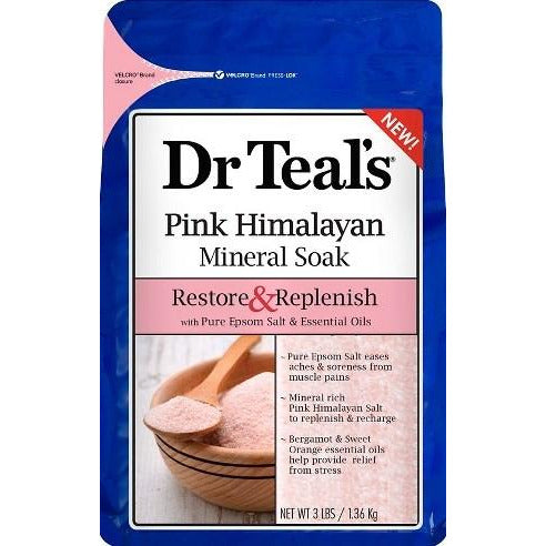 Dr Teal's Pure Himalayan Mineral Soak, Restore & Replenish With Pure Epsom Salt & Essential Oils, 3 Lb